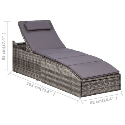 vidaXL sauļošanās gulta ar matraci, pelēka, PE pinums