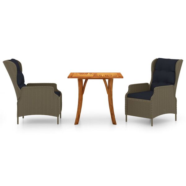 vidaXL 3-daļīgs dārza mēbeļu komplekts, brūns