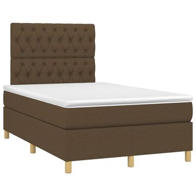 vidaXL atsperu gulta ar matraci, LED, tumši brūns audums, 120x200 cm