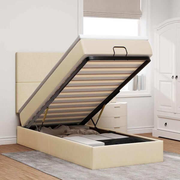 vidaXL Osmaņu gultas rāmis ar matrača krēma 90x190 cm audums