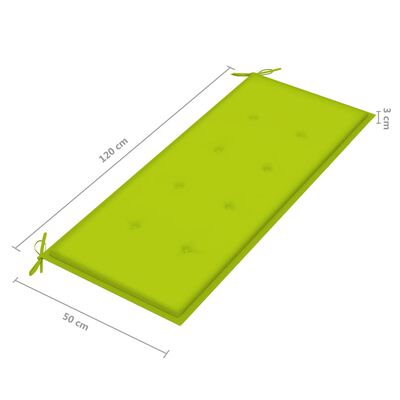 vidaXL sols ar spilgti zaļu matraci, 120 cm, masīvs tīkkoks