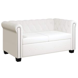 vidaXL Chesterfield dīvāns, divvietīgs, balta mākslīgā āda