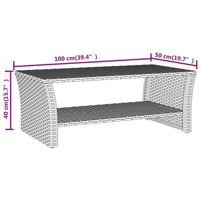 vidaXL kafijas galdiņš, 100x50x40 cm, polietilēna rotangpalma, melns