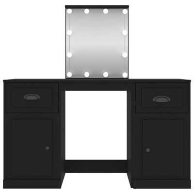 vidaXL galdiņš ar spoguli un LED, 130x50x132,5 cm, melns