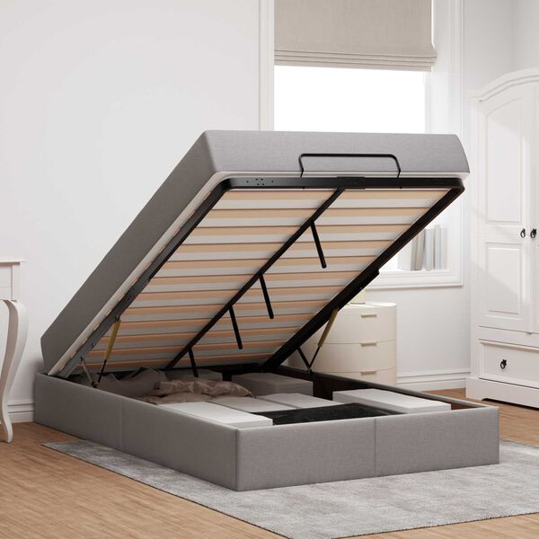 vidaXL Gultas rāmis ar matraci ar matraci 2 pcs Pelēkbrūna audums