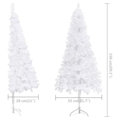 vidaXL izgaismota stūra Ziemassvētku egle, balta, 150 cm, PVC