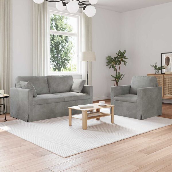 vidaXL Dīvānu komplekts 2 pcs Gai&scaron;i pelēks 158 x 78 x 80 cm Samts