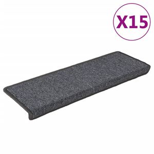 vidaXL kāpņu paklājiņi, 15 gab., 65x21x4 cm, tum&scaron;i pelēki, taisnstūrveida mala