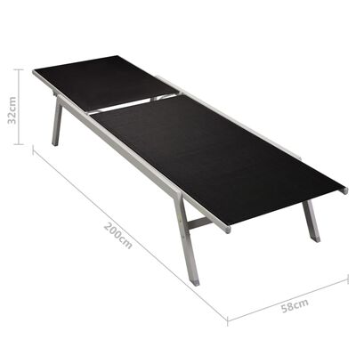 vidaXL sauļošanās zviļņi, 2 gab., ar galdu, tērauds, melns tekstilēns