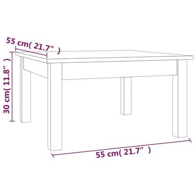 vidaXL kafijas galdiņš, 55x55x30 cm, priedes masīvkoks