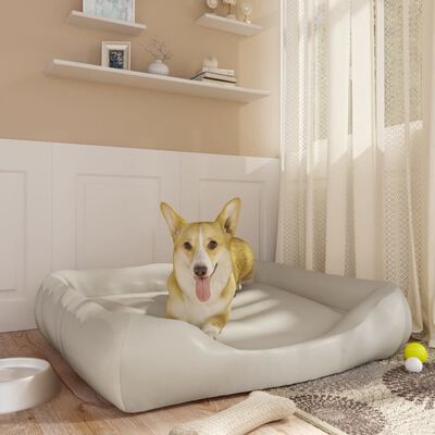 vidaXL suņu gulta, bēša, 80x68x23 cm, mākslīgā āda