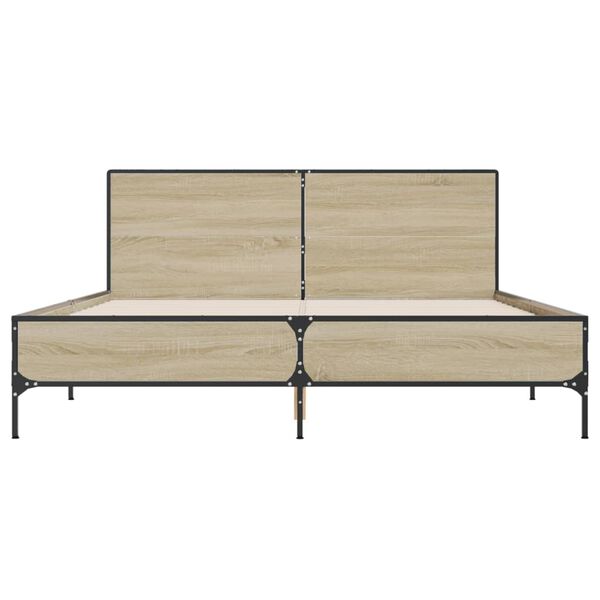 vidaXL gultas rāmis, ozola krāsā, 160x200cm, inženierijas koks, metāls