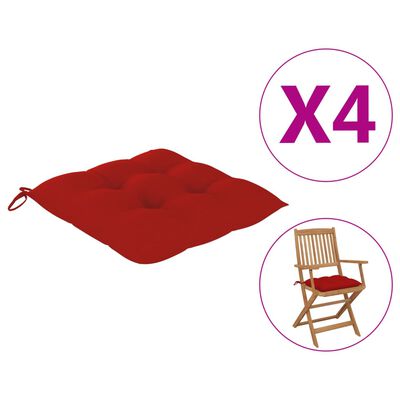 vidaXL krēslu matrači, 4 gab., 40x40x8 cm, sarkani