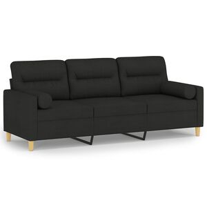 vidaXL trīsvietīgs dīvāns ar spilveniem, melns, 180 cm, audums