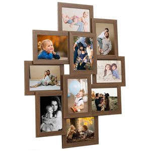 vidaXL kolāžas foto rāmis, 10x(10x15 cm) attēliem, gai&scaron;i brūns MDF