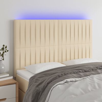 vidaXL gultas galvgalis ar LED, 144x5x118/128 cm, krēmkrāsas audums