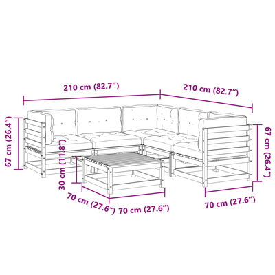 vidaXL 6-daļīgs dārza dīvānu komplekts ar matračiem, priedes koks