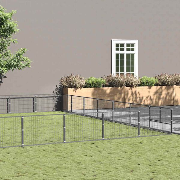 vidaXL suņu voljērs, sudraba krāsa, 56 m&sup2;, tērauds