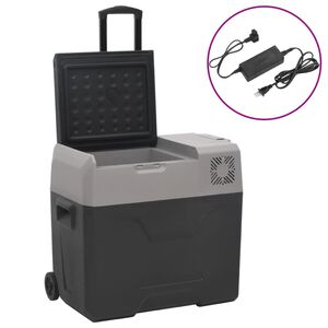 vidaXL aukstumkaste ar ritenī&scaron;iem un adapteri, 30 L, melna, pelēka