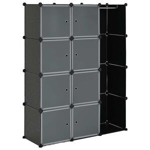 vidaXL moduļu skapis ar 9 plauktiem, 109x36,5x143 cm, melnbalts