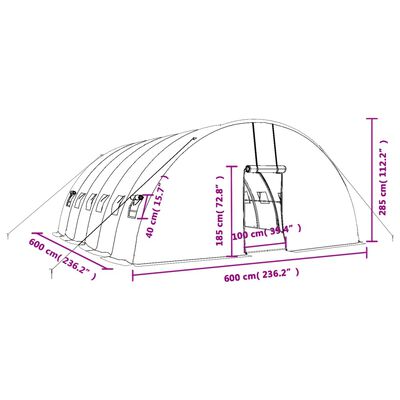 vidaXL siltumnīca ar tērauda rāmi, balta, 36 m², 6x6x2,85 m