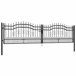 vidaXL žoga vārti KAMPEN ar &scaron;ķēpa galu, melni, 394,5x100 cm, tērauds