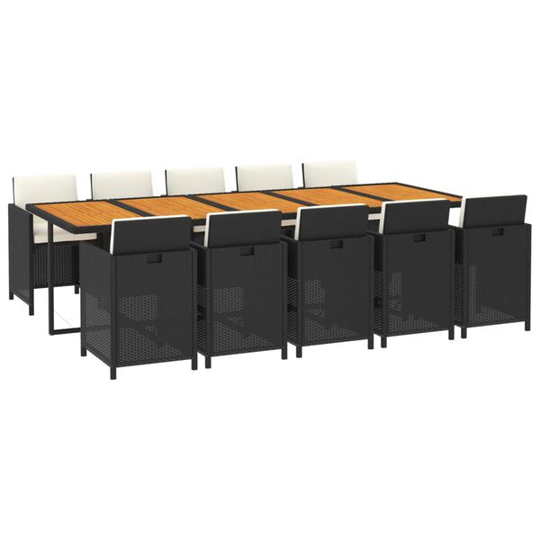 vidaXL 11-daļīgs dārza mēbeļu komplekts ar matračiem, PE pinums, melns