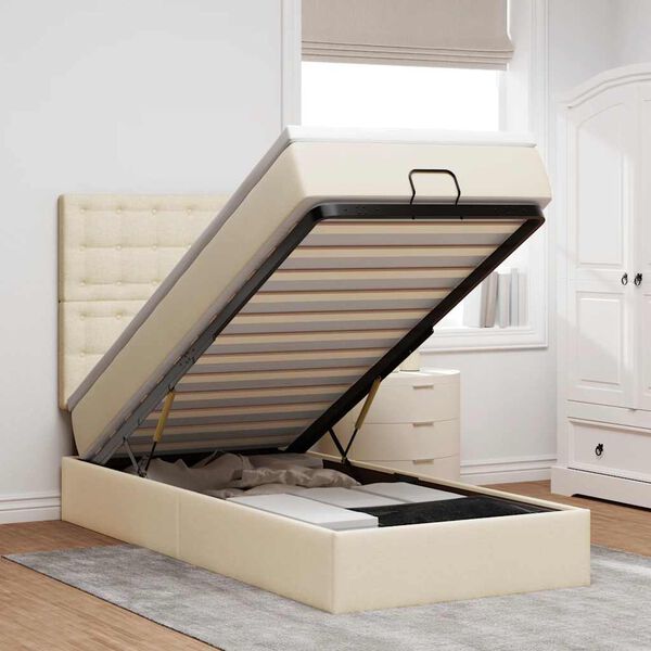 vidaXL Osmaņu gultas rāmis ar matrača krēma 90x190 cm audums