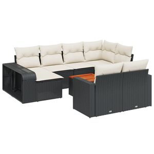 vidaXL 11-daļīgs dārza dīvāna komplekts, matrači, melna PE rotangpalma