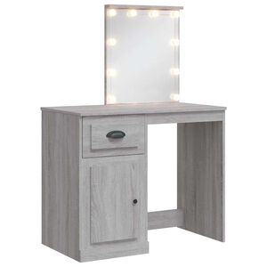 vidaXL spoguļgaldiņ&scaron; ar LED, pelēka ozolkoka krāsa, 90x42x132,5 cm