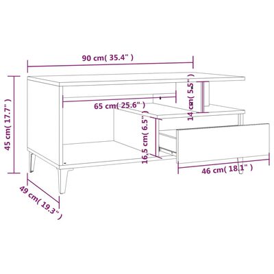 vidaXL kafijas galdiņš, spīdīgi balts, 90x49x45 cm, inženierijas koks