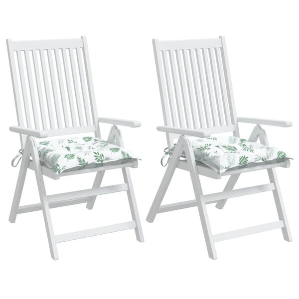 vidaXL dārza krēslu matrači, 2 gab., 40x40x7 cm, audums, lapu apdruka