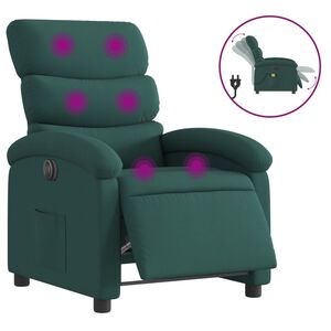 vidaXL elektrisks masāžas krēsls, atgāžams, tum&scaron;i zaļ&scaron; audums