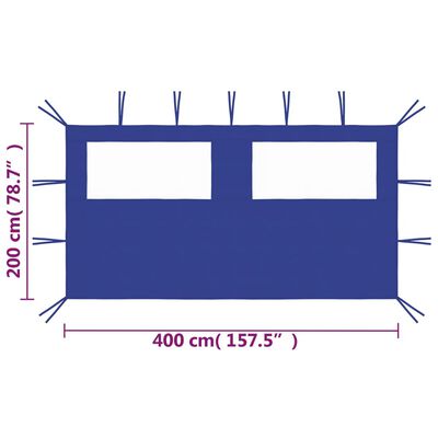 vidaXL dārza nojumes siena ar logiem, 4x2 m, zila