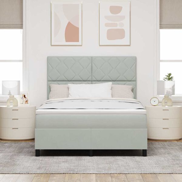 vidaXL Kastītes atsperu gulta Gai&scaron;i pelēks 140 x 200 cm audums