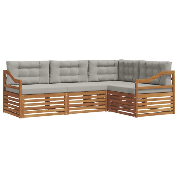 vidaXL Āra dīvānu komplekts ar spilvenu 4 pcs Dabīgs un gai&scaron;i pelēks