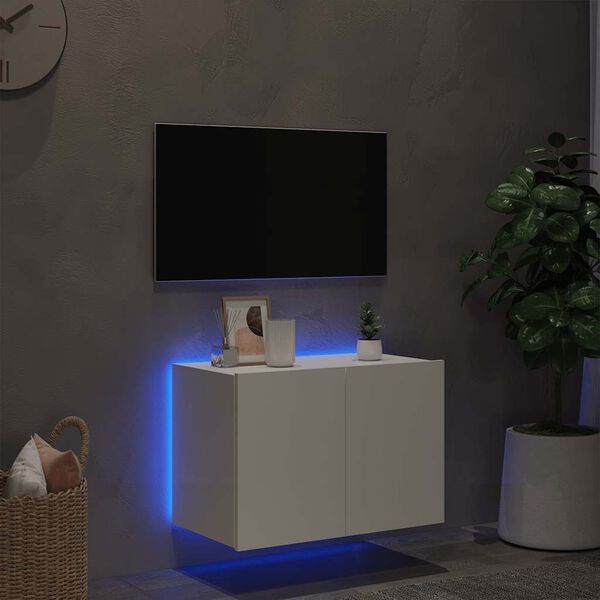 vidaXL TV galdiņ&scaron; ar LED lampiņām, balti, 60x35x41 cm