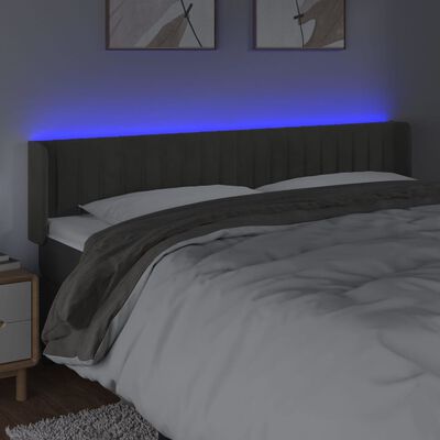 vidaXL gultas galvgalis ar LED, 203x16x78/88 cm, tumši pelēks samts