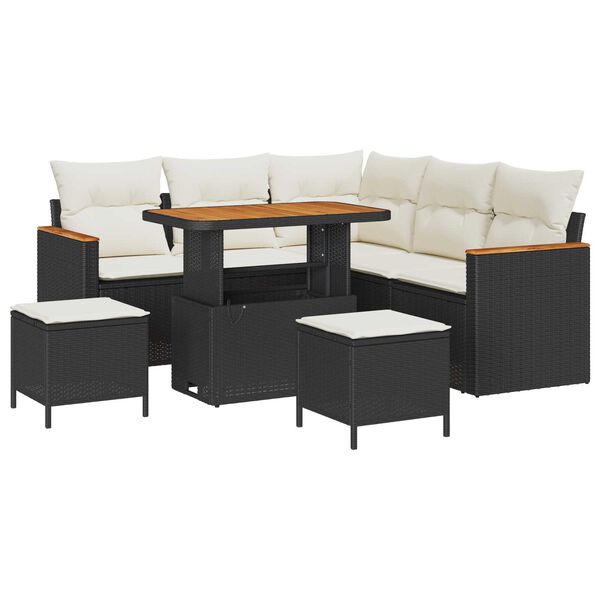 vidaXL Dārza dīvānu komplekts 8 pcs Melna Poliūtu rotangpalma