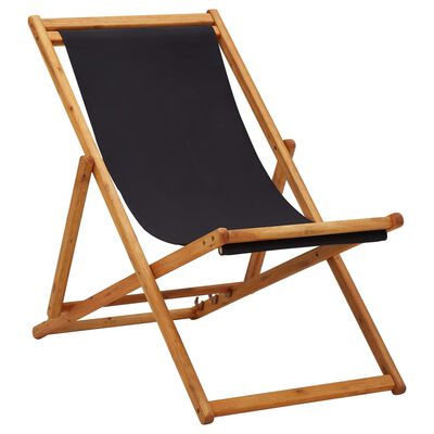 vidaXL saliekams pludmales krēsls, eikalipta koks, melns audums