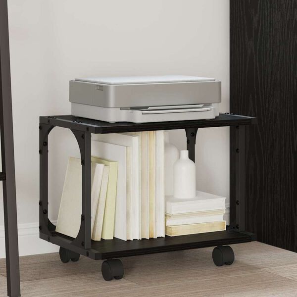 vidaXL Printera statīvs Melns ozolkoks 41 x 28 x 33.5 cm