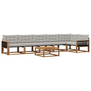 vidaXL Āra dīvānu komplekts ar spilvenu 7 pcs Dabīga un gai&scaron;i pelēka