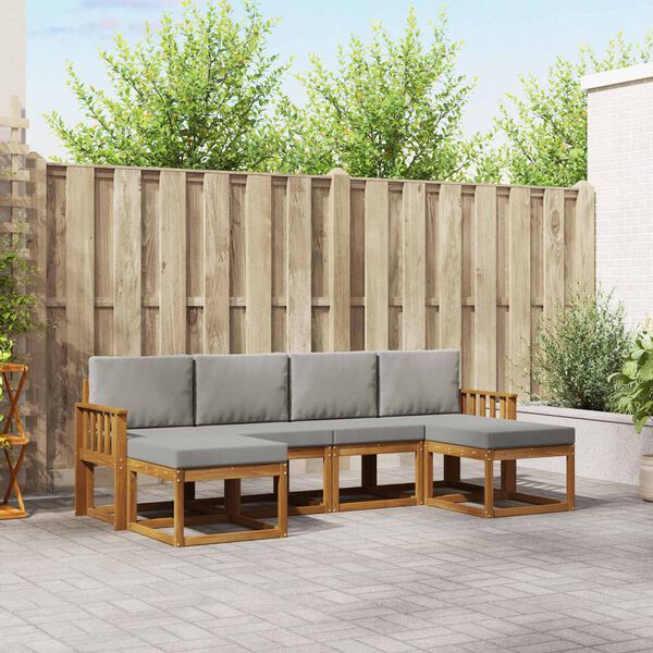 vidaXL Āra dīvānu komplekts ar spilvenu 6 pcs Dabīgs un gai&scaron;i pelēks