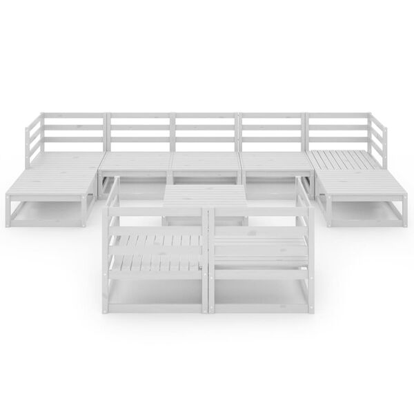 vidaXL 10-daļīgs dārza atpūtas mēbeļu komplekts, balts priedes koks