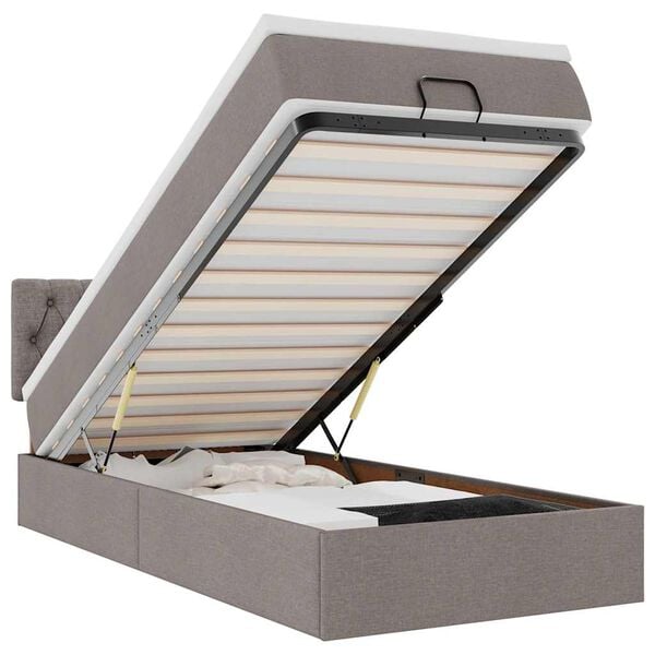 vidaXL Osmaņu gulta ar matraci&LEDs, pelēkbrūns, 90x200 cm, audums