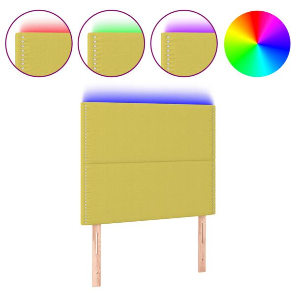 vidaXL gultas galvgalis ar LED, 80x5x118/128 cm, zaļ&scaron; audums