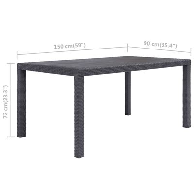 vidaXL dārza galds, brūns, 150x90x72cm, plastmasa, rotangpalmas raksts