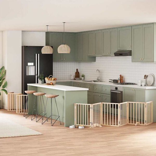 vidaXL suņu vārti ar durvīm, salokāmi, 12 paneļi, 600 cm, papeles koks