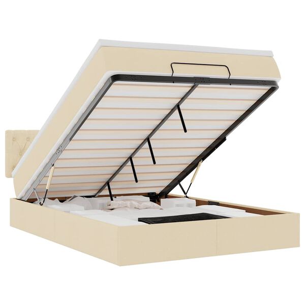 vidaXL Osmaņu gulta ar matraci & LEDs, krēmkrāsas, 140x190 cm, audums