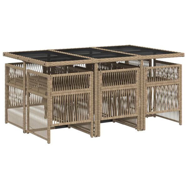 vidaXL 7-daļīgs virtuves mēbeļu komplekts ar matračiem,PE rotangpalma